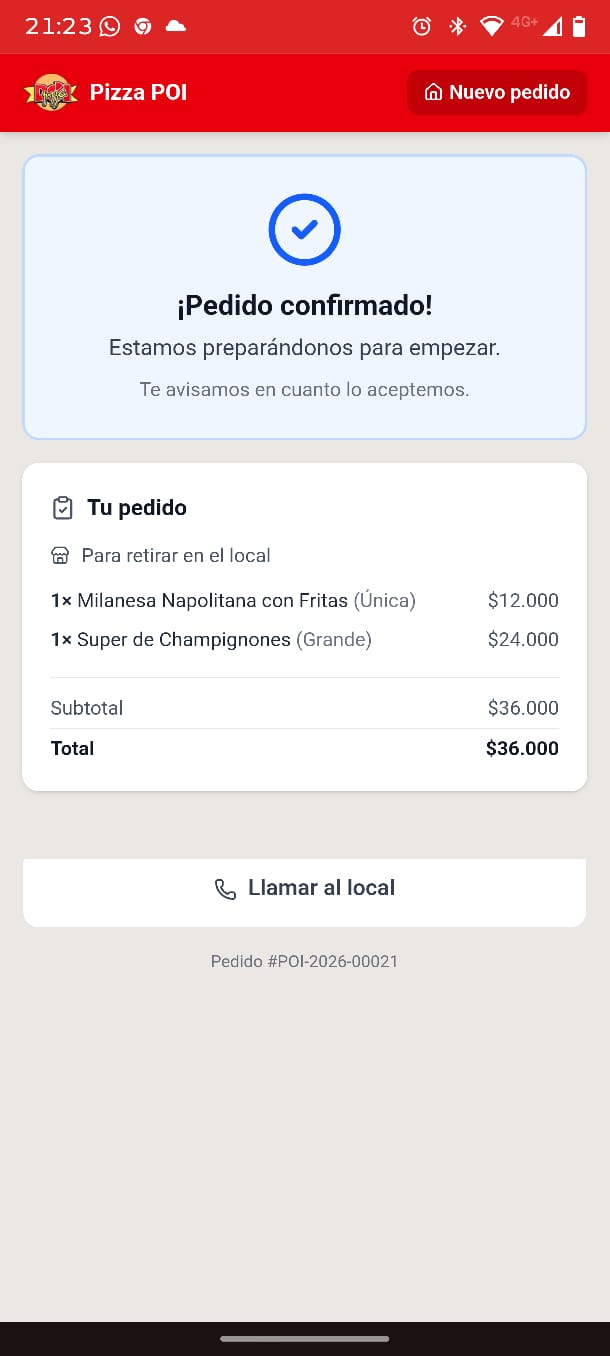 Confirmación del pedido con número de seguimiento