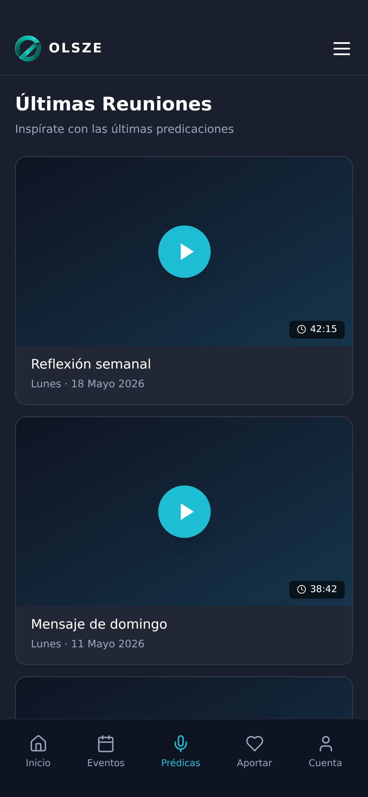 Feed de prédicas con reproductor integrado